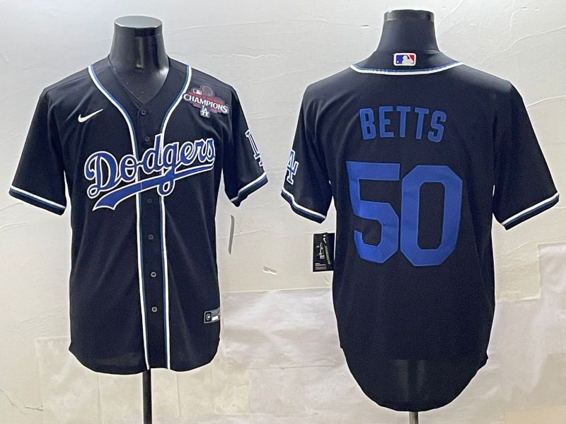 Men 2025 Los Angeles Dodgers #50 Betts Black Three generations Fashion Nike MLB Jersey style 2